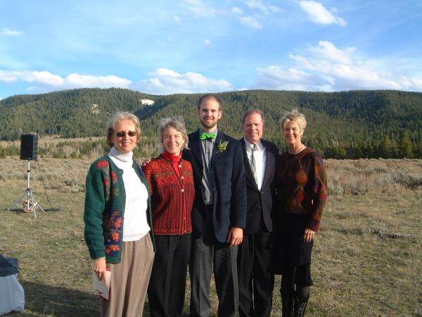 nuther wedding photo from Jackson Hole; my cousin, me, nephew (who is getting married in CA in Sept), BIL, sister