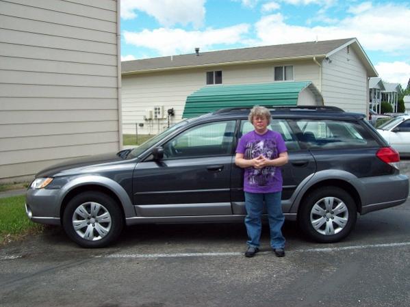 PF and the Suby, most recent pic of me.  Our new car.
