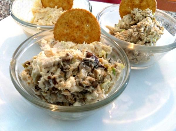 Three chicken salad dips: Mushroom Truffle, Balsamic Garlic and Hot Sesame.