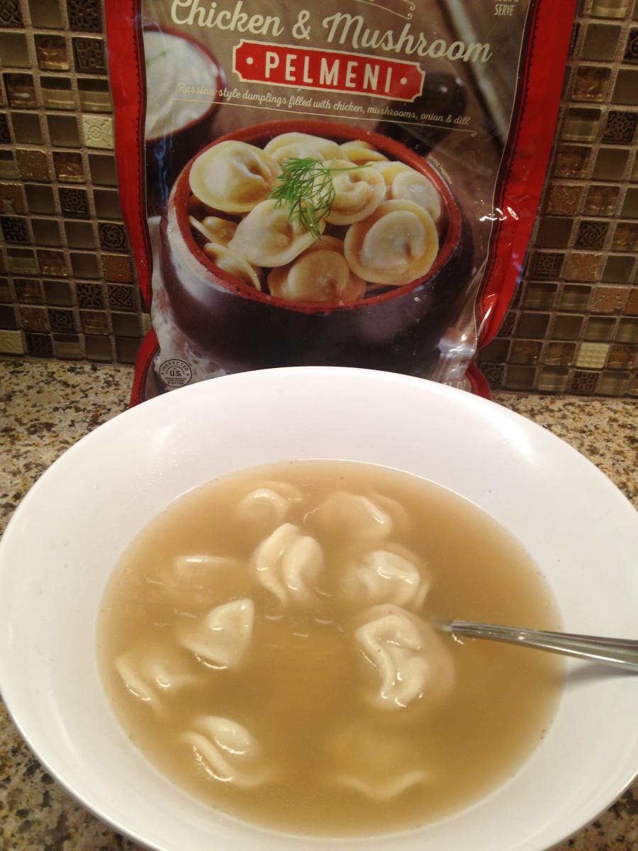 Trader Joes dumplings with my homemade Chicken Stock