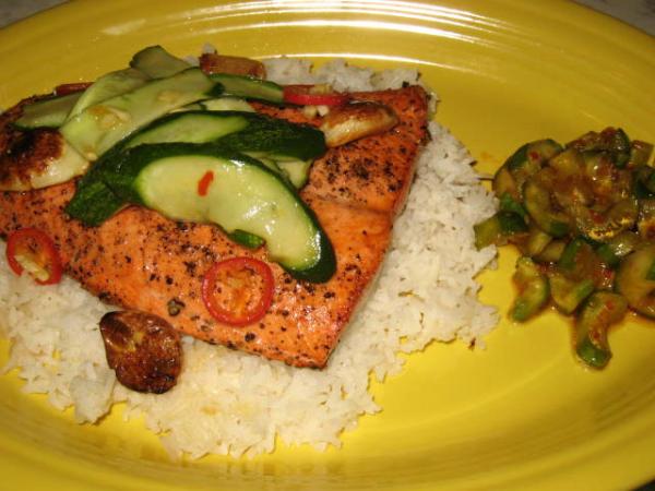 Vietnamese Salmon with Ginger Lime Sauce & Pickled Cucumbers