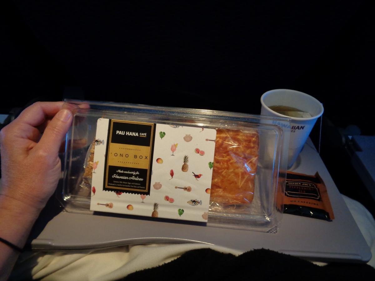 We flew on Hawaiian Airlines and they serve a "meal", yeah right!
