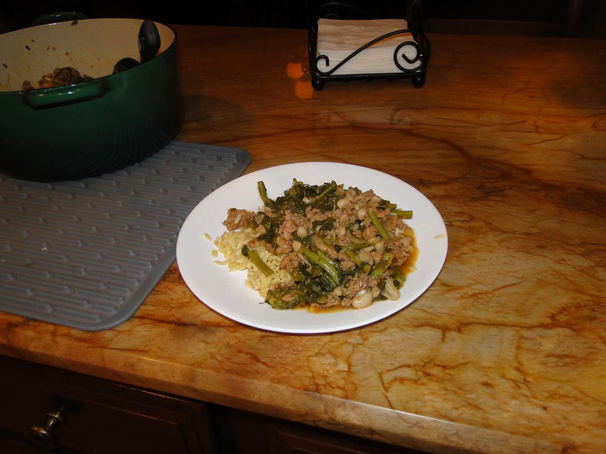 White bean and Broccoli Rabe over orzo