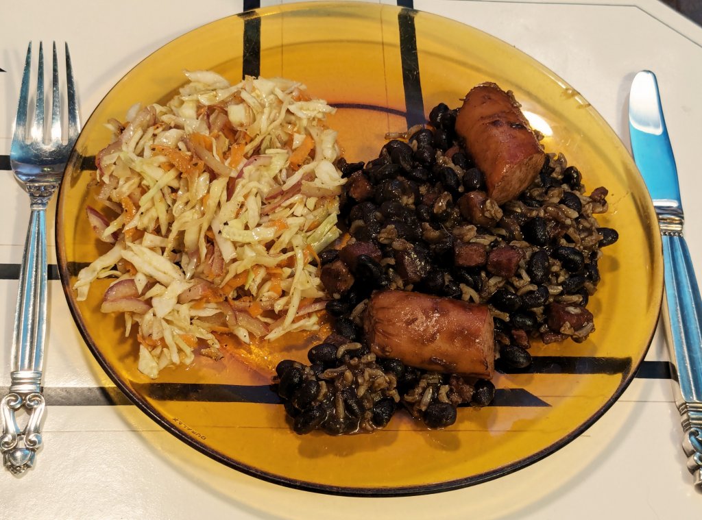 Chief's stove top beans, with rice, and Linda's coleslaw.jpg
