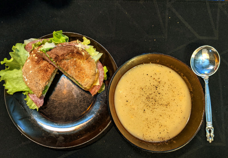 French Canadian pea soup and salami and cheese sandwich sm.jpg