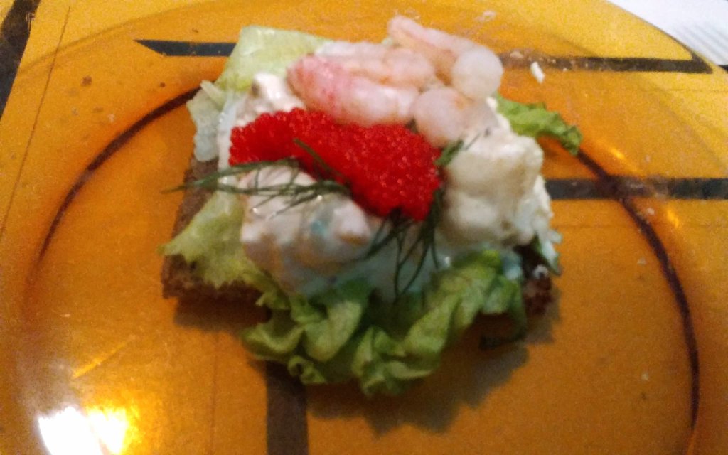 Haddock salad on rugbrød with lettuce, dill, shrimp, and lumpsucker caviar.jpg