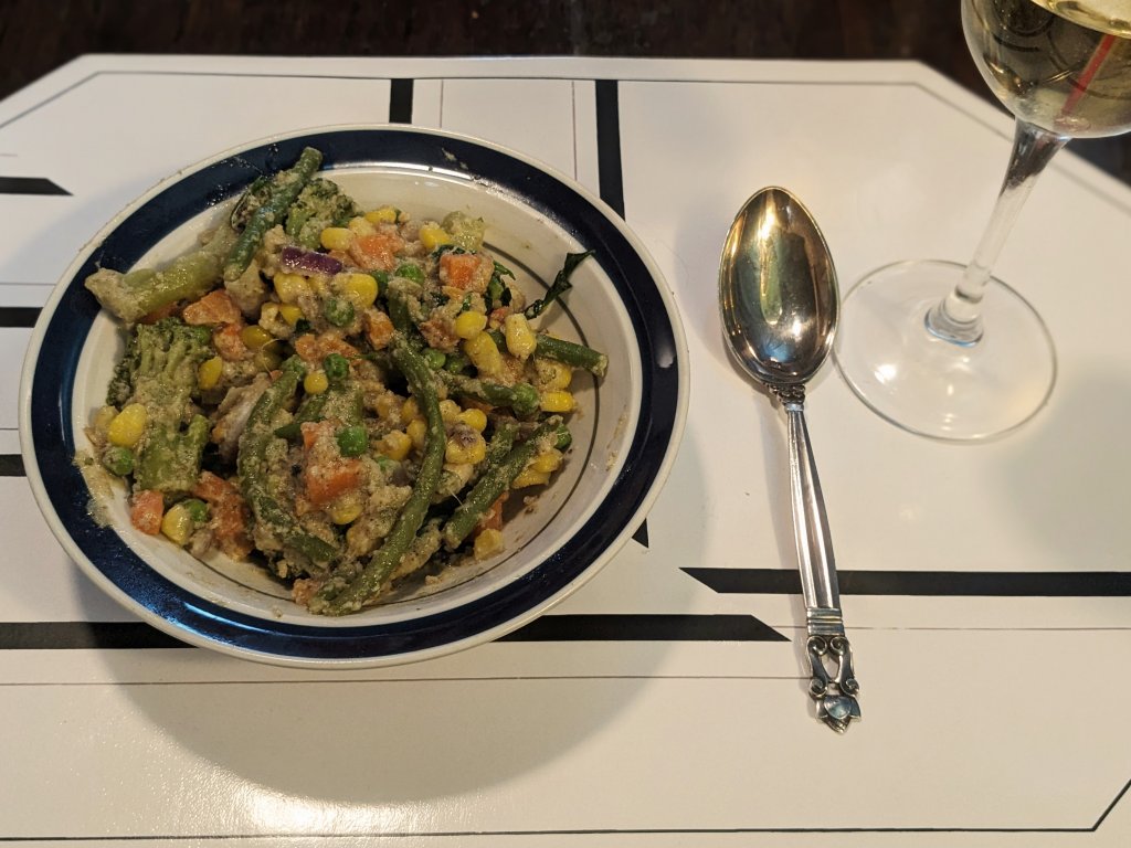 Veggies, korma curry paste, creamed coconut, and shrimp and wine.jpg