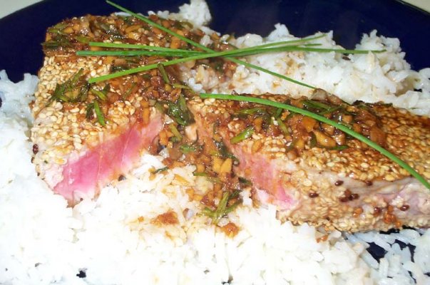 Pan Seared Tuna with a Sesame crust and a teryaki  glaze.jpg