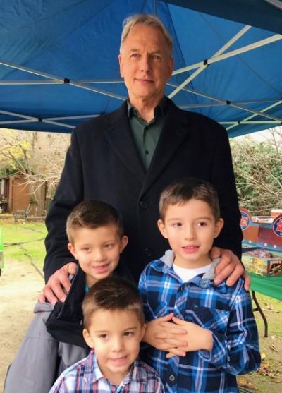 Mark Harmon with my grandsons on a movie set.jpg