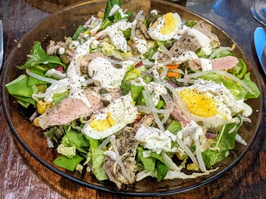 Salad with egg, chicken, and chèvre, Linda small.jpg