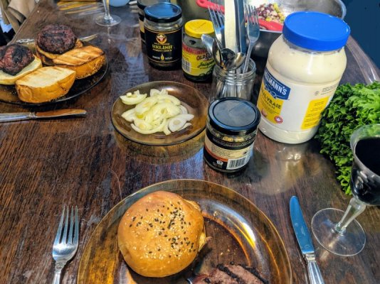 Grilled burgers, bean salad, and the fixings.jpg