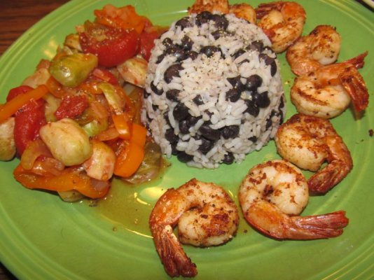 Shrimp, fried.. Stewed Tomaroes & Sprouts.jpg