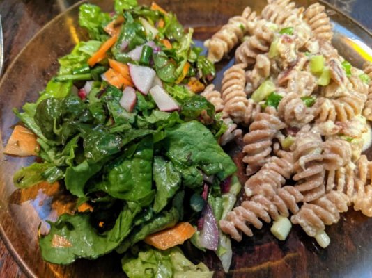 Spelt carbanaroid and a salad with vinaigrette.jpg