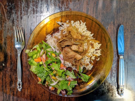 Pork in Madras sauce with brown basmati rice and a salad.jpg