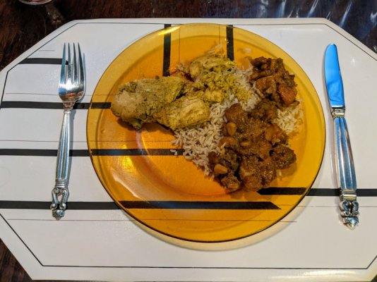 Coconut & curry marinated chicken, vegetable tikka masala, and brown basmati rice 2.jpg