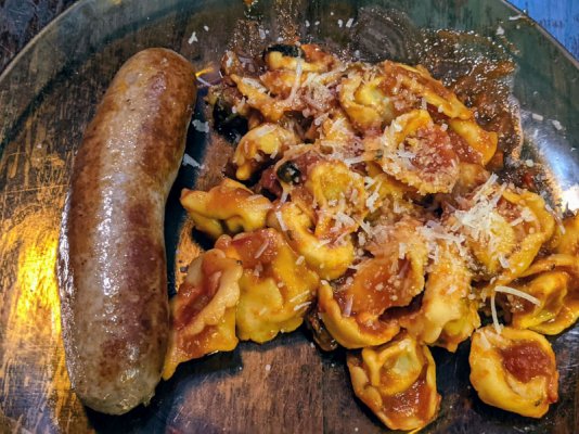 Tortellini, Stirling's pasta sauce, Italian sausage.jpg