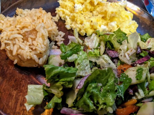 French omelet, salad, and leftover rice pilaf and roast potatoes 2.jpg
