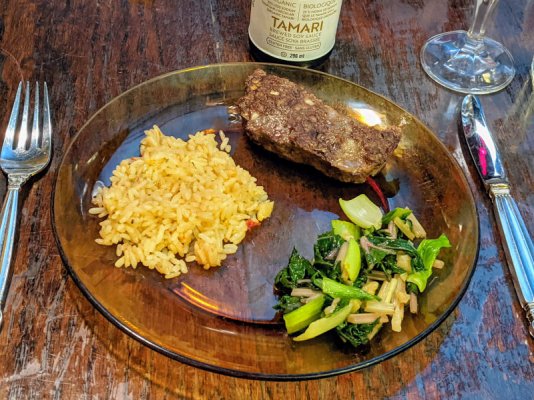 Meatloaf, rice pilaf, and Greens cooked Chinese style 2.jpg