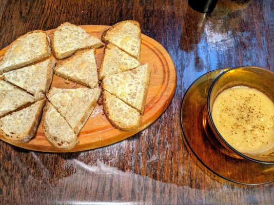 Pea soup and cheddar toasted on miche.jpg