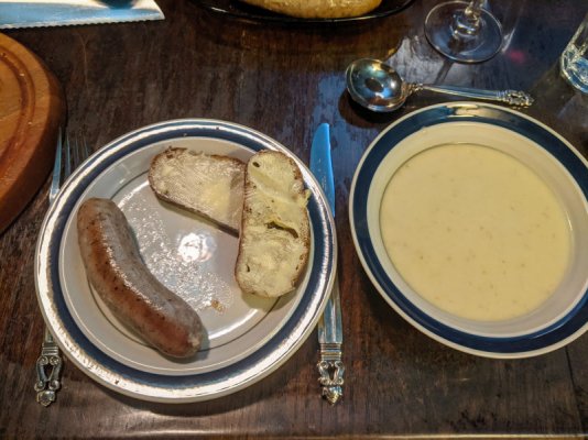 Sunroot cream soup and roasted onion sausages.jpg
