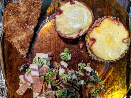 Ham and cheese egg cups and broccoli salad with wholewheat toast.jpg