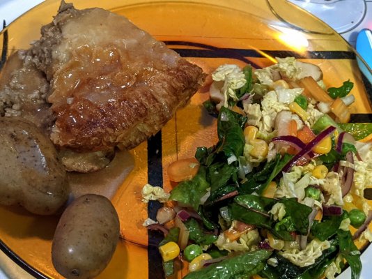 The other half of the tourtière, fingerling potatoes, and a salad.jpg