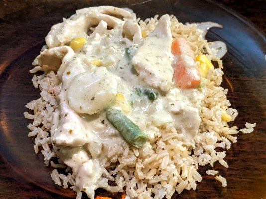 Thai insipired chicken and veggies, brown basmati rice.jpg