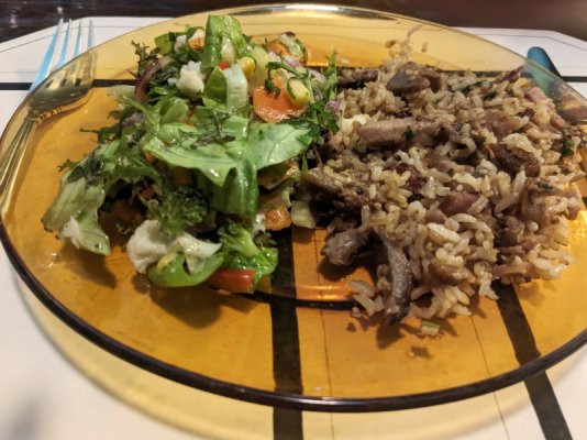 Fried rice made with leftover pork gyro, and a salad sm.jpg