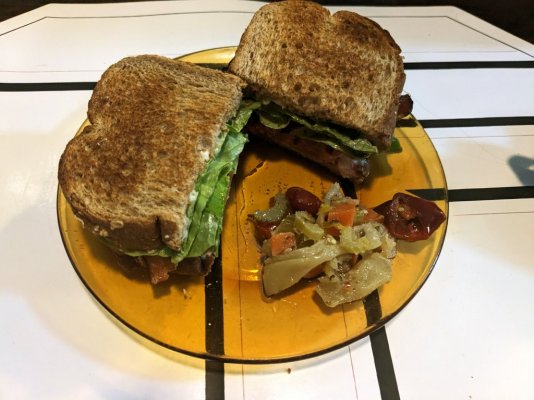 BLT on whole wheat toast and  hot antipasto calabrese.jpg