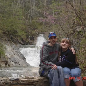 DH and I at the Natural Bridge waterfall last year.
