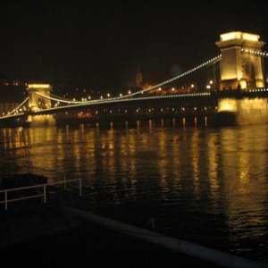 The Chain Bridge on the Danube in Budapest, Hungary.