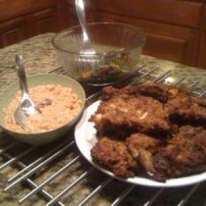 Gluten Free Fried Chicken, Swiss Chard and Pork and Beans