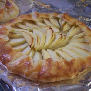 Individual galette for dh, who is addicted.  Under the apples is the frangipane, an almond cream.  Have already posted this recipe.