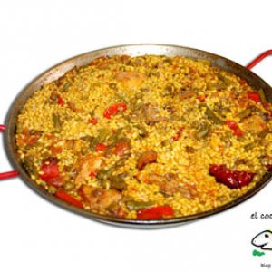The typical Spanish paella made with chicken and pork
