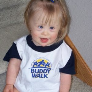 The second annual Buddy Walk is coming up in a few weeks.  Here's Mayson sporting her shirt!!