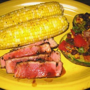 Grilled Tuna, Corn and Avocados with Salsa
