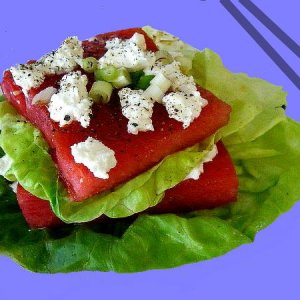 grilled watermelon, chevre, green onion and cracked pepper