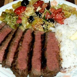 london broil and buttered jasmine rice