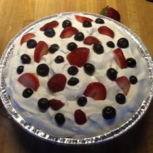 Fruit pie! Watermelon, strawberry and blueberries topped with fresh homemade whipped cream. :)
