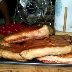 hicory smoked bacon before slicing