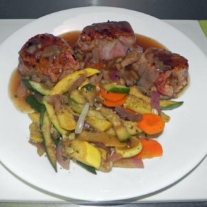 Pork mediallions with chipotle stir fry veggies