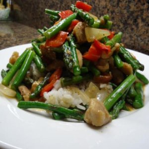 Chicken and Fresh Asparagus Chinese-style Stir Fry over steamed White Rice