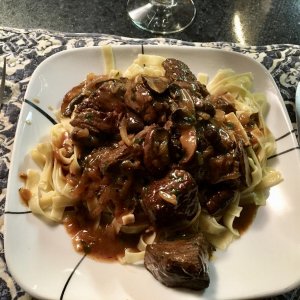 Cast Iron Steak Tips with Mushroom and Onion Gravy