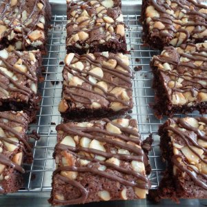 Macadamia Nut Brownies with a Dark Chocolate drizzle