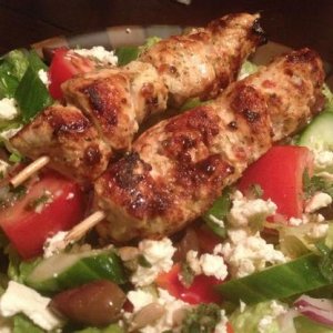 Pork Souvlaki, Greek Salad