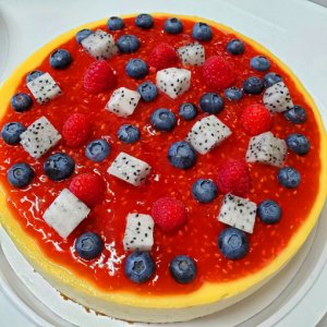 Raspberry, blueberry,dragon fruit cheesecake