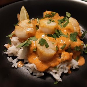 Weathervane scallops in thai red curry