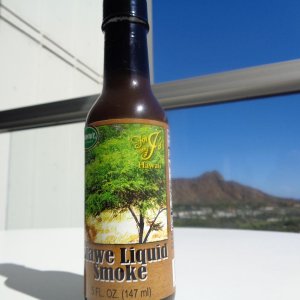 I brought this back in my suitcase.
Kiawe Wood Liquid Smoke.
Kiawe Wood, found in Hawaii, is similar to Mesquite.