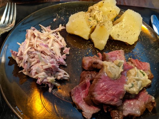 Click image for larger version

Name:	Filet mignon with compound butter, potatoes, and coleslaw 2.jpg
Views:	9
Size:	128.9 KB
ID:	52449
