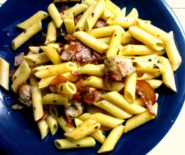 Bacon and Ham Penne Pasta
